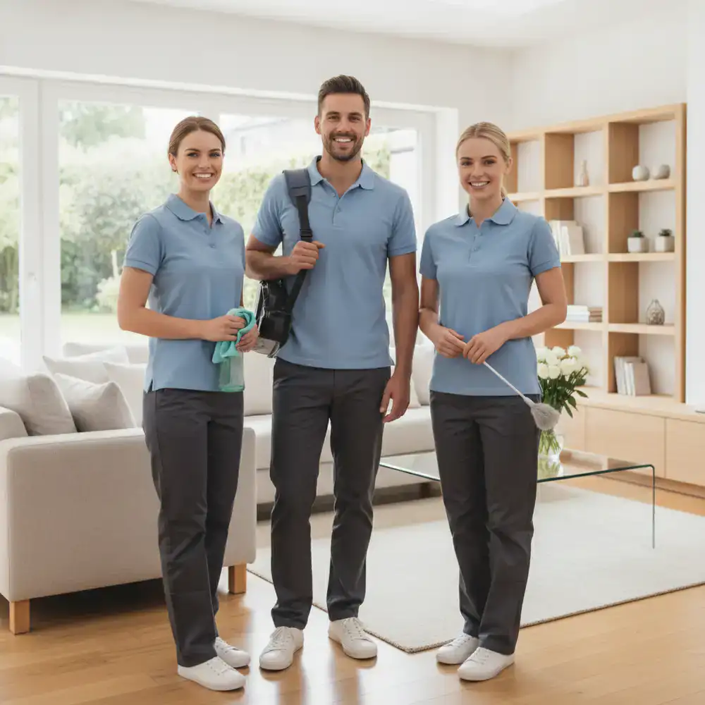 Cleaning team smiling in a residential home